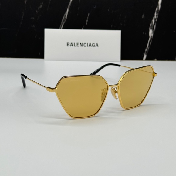 NEW BB0194S 002 BALENCIAGA GOLD YELLOW GEOMETRIC WOMEN BALENCIAGA SUNGLASSES - Picture 7 of 10